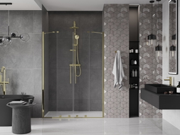 Mexen Velar Paire de portes de douche coulissantes 150 cm, transparentes, dorées - 871-150-000-02-50