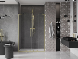 Mexen Velar Duo porte de douche coulissante 140 cm, transparent, or brossé - 871-140-000-02-55
