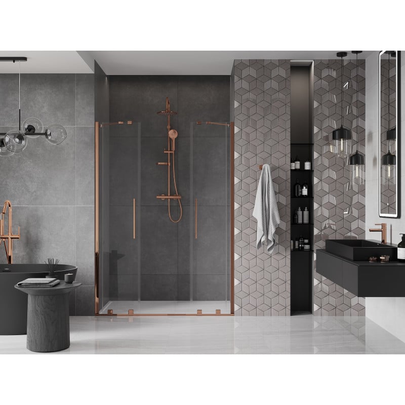 Mexen Velar Duo porte de douche coulissante 160 cm, transparent, or rose - 871-160-000-02-60