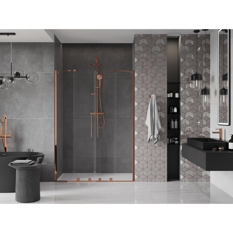 Mexen Velar Duo porte de douche coulissante 160 cm, transparent, or rose - 871-160-000-02-60
