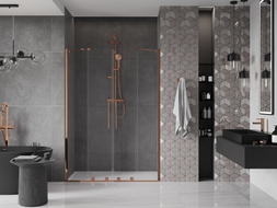 Mexen Velar Duo portes de douche coulissantes 160 cm, transparentes, or rose - 871-160-000-02-60