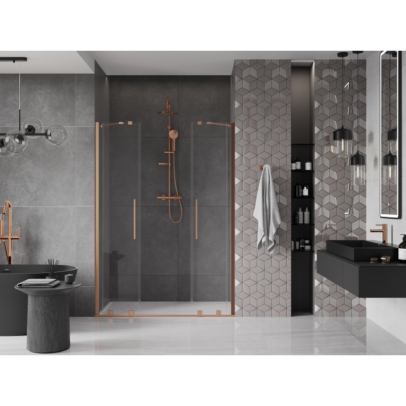 Mexen Velar Duo porte de douche coulissante 140 cm, transparent, cuivre brossé - 871-140-000-02-65