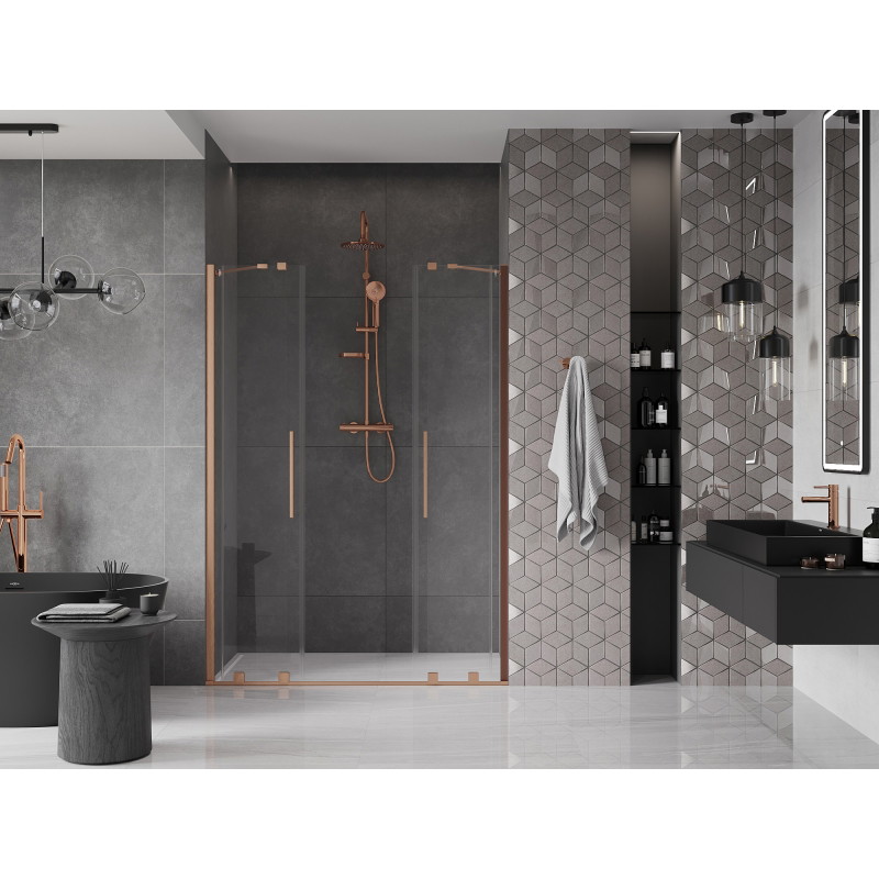 Mexen Velar Porte de douche coulissante duo 160 cm, transparent, cuivre brossé - 871-160-000-02-65