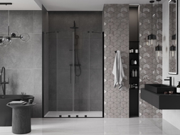 Mexen Velar Duo portes de douche coulissantes 150 cm, transparentes, noires - 871-150-000-02-70