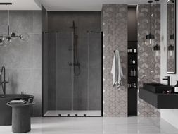 Mexen Velar Duo portes de douche coulissantes 160 cm, transparentes, noires - 871-160-000-02-70