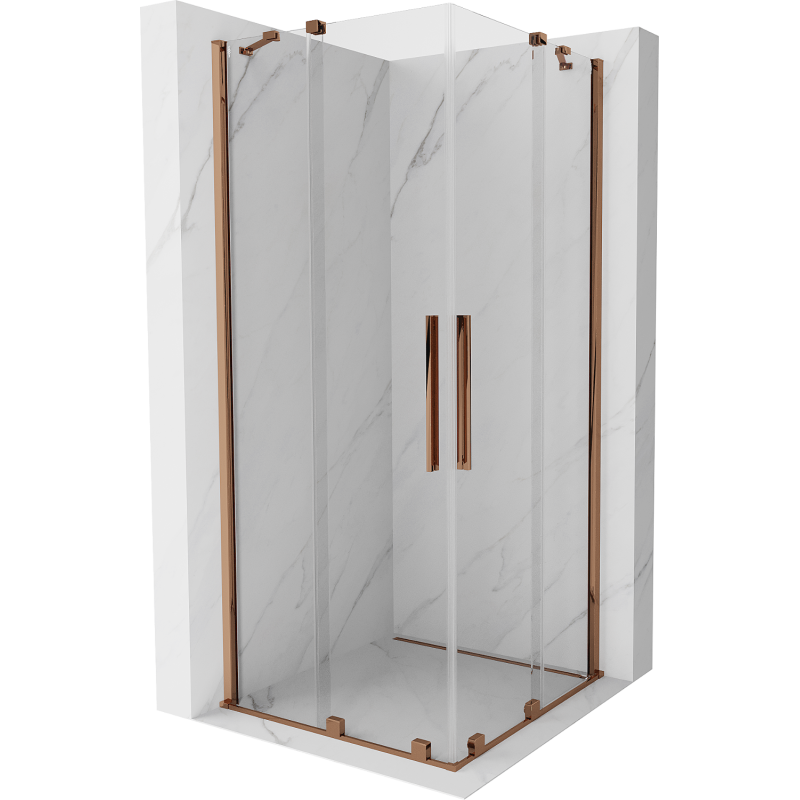 Cabine de douche coulissante Mexen Velar Duo 100 x 100 cm, transparent, or rose - 871-100-100-02-60