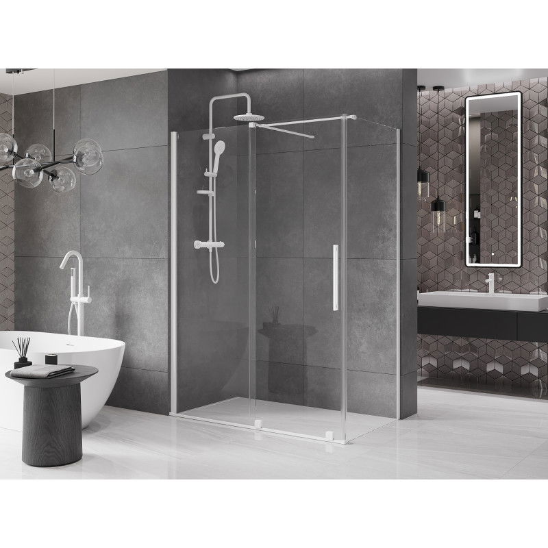 Mexen Velar cabine de douche coulissante 140 x 80 cm, transparente, blanche - 871-140-080-01-20