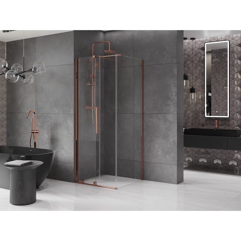 Mexen Velar cabine de douche coulissante 100 x 100 cm, transparent, or rose - 871-100-100-01-60