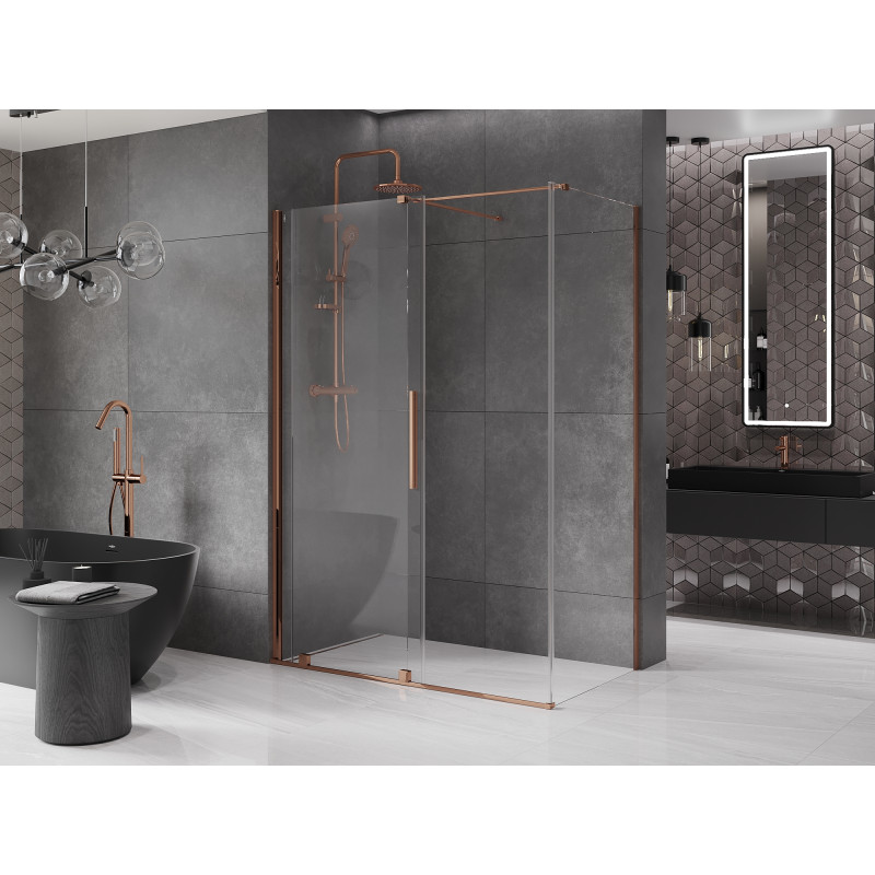 Mexen Velar cabine de douche coulissante 140 x 80 cm, transparent, or rose - 871-140-080-01-60