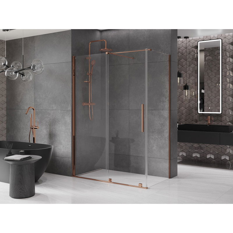 Mexen Velar cabine de douche coulissante 150 x 85 cm, transparente, or rose - 871-150-085-01-60