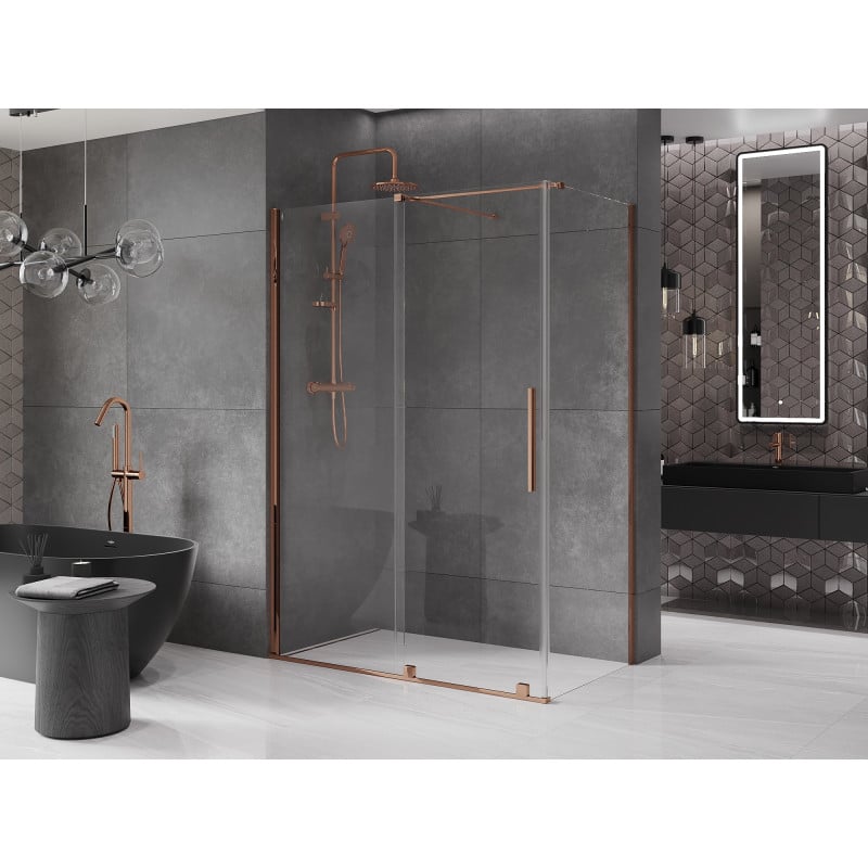 Mexen Velar cabine de douche coulissante 160 x 70 cm, transparent, or rose - 871-160-070-01-60