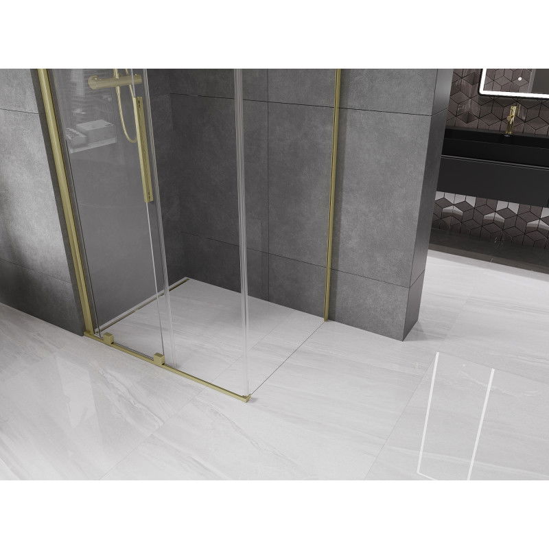 Mexen Velar cabine de douche coulissante 140 x 100 cm, transparent, or brossé - 871-140-100-01-55
