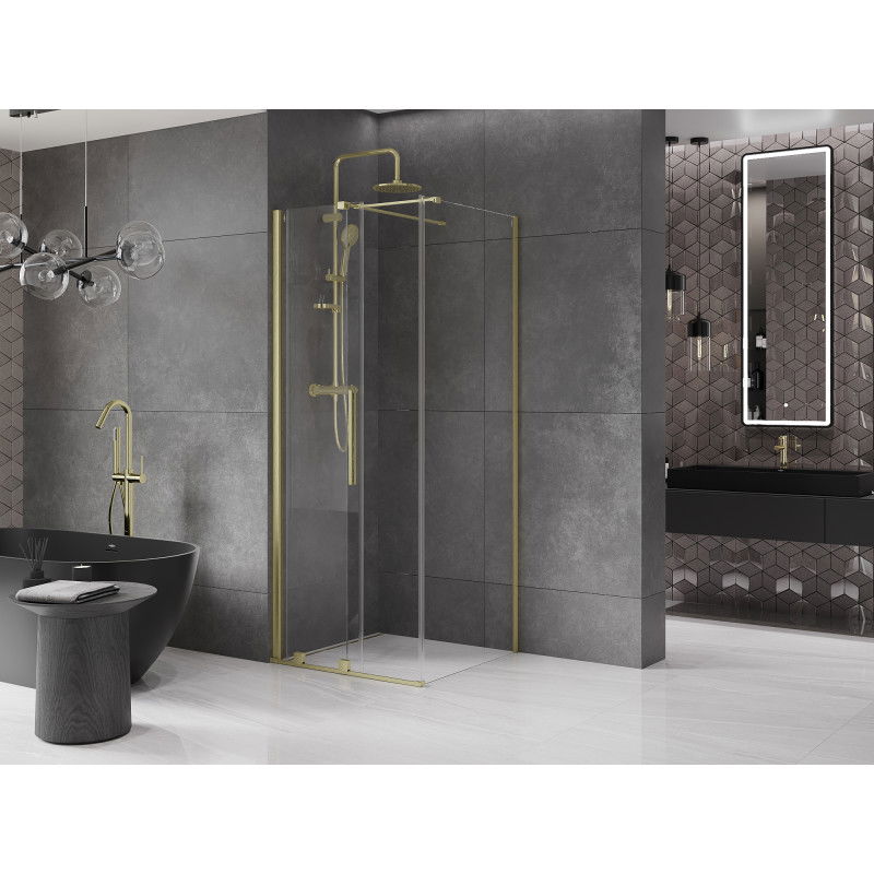 Mexen Velar cabine de douche coulissante 90 x 90 cm, transparente, en or brossé - 871-090-090-01-55