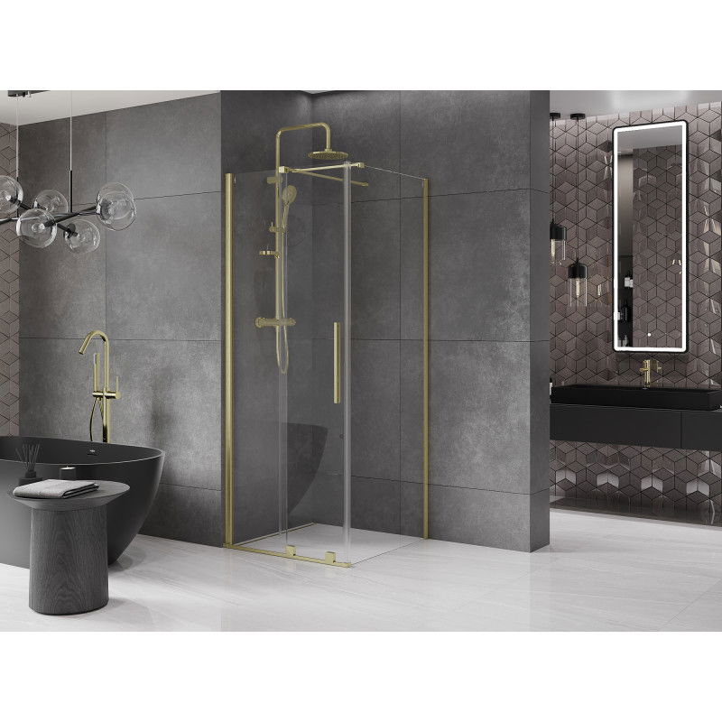 Mexen Velar cabine de douche coulissante 90 x 90 cm, transparente, en or brossé - 871-090-090-01-55