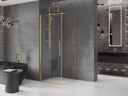Mexen Velar cabine de douche coulissante 90 x 90 cm, transparent, or brossé - 871-090-090-01-55