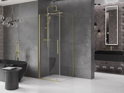 Mexen Velar cabine de douche coulissante 90 x 90 cm, transparente, en or brossé - 871-090-090-01-55