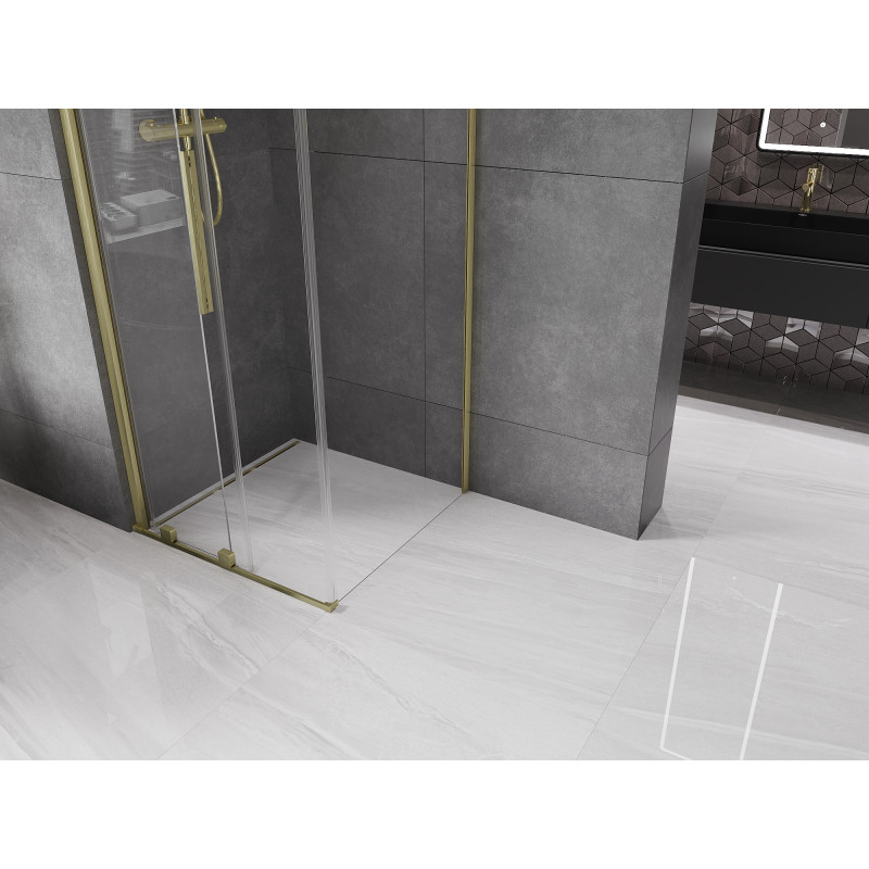 Mexen Velar cabine de douche coulissante 110 x 110 cm, transparent, or brossé - 871-110-110-01-55