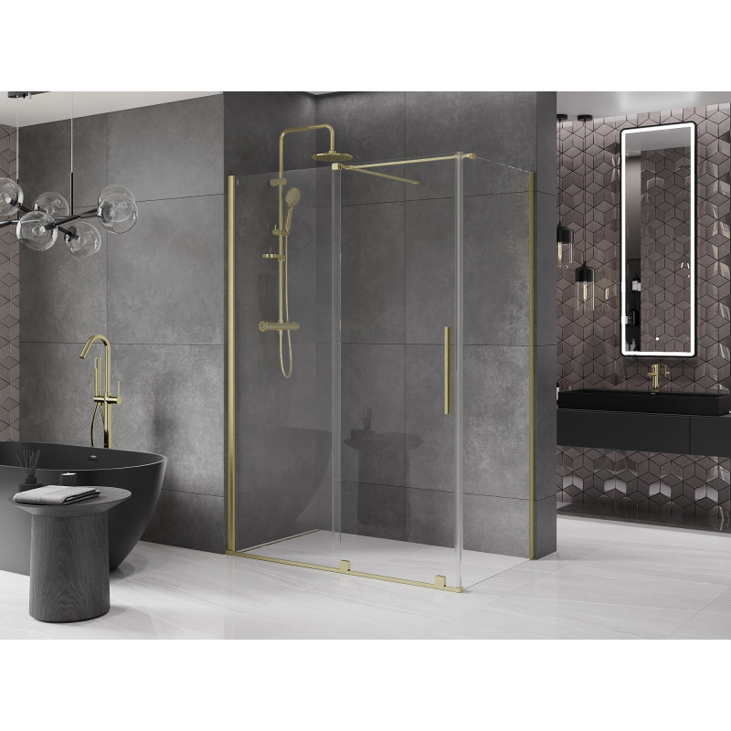 Mexen Velar cabine de douche coulissante 140 x 80 cm, transparent, or brossé - 871-140-080-01-55