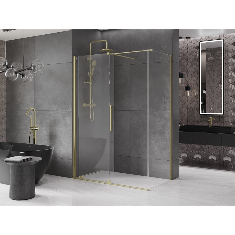 Mexen Velar cabine de douche coulissante 160 x 80 cm, transparent, or brossé - 871-160-080-01-55
