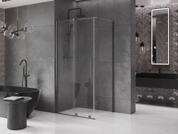 Mexen Velar cabine de douche coulissante 140 x 100 cm, transparent, gris canon brossé - 871-140-100-01-66