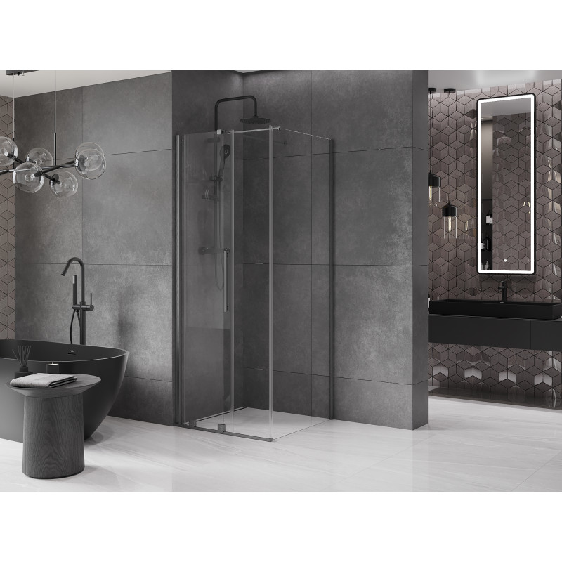 Mexen Velar cabine de douche coulissante 90 x 90 cm, transparent, gris canon brossé - 871-090-090-01-66