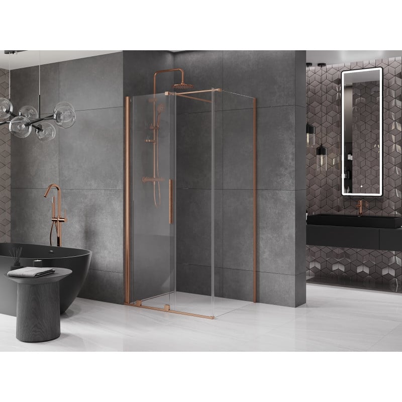 Mexen Velar cabine de douche coulissante 130 x 100 cm, transparent, cuivre brossé - 871-130-100-01-65