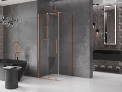 Mexen Velar cabine de douche coulissante 90 x 90 cm, transparent, cuivre brossé - 871-090-090-01-65