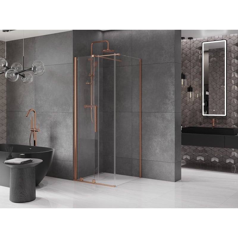 Mexen Velar cabine de douche coulissante 100 x 100 cm, transparent, cuivre brossé - 871-100-100-01-65