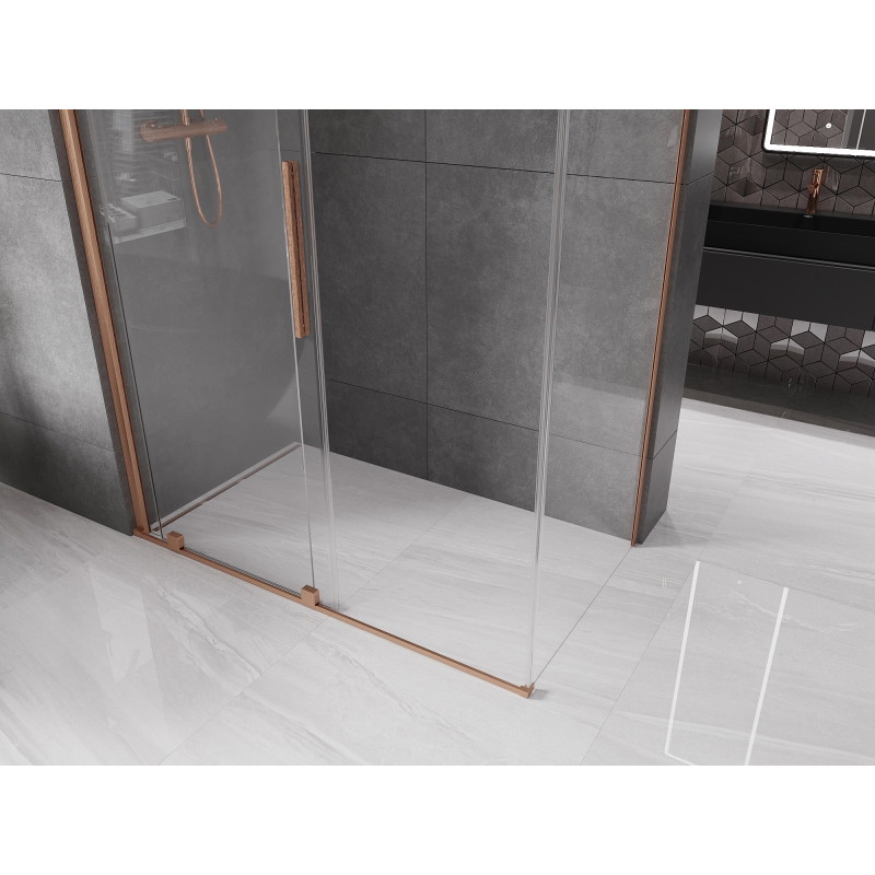 Mexen Velar cabine de douche coulissante 140 x 80 cm, transparente, cuivre brossé - 871-140-080-01-65