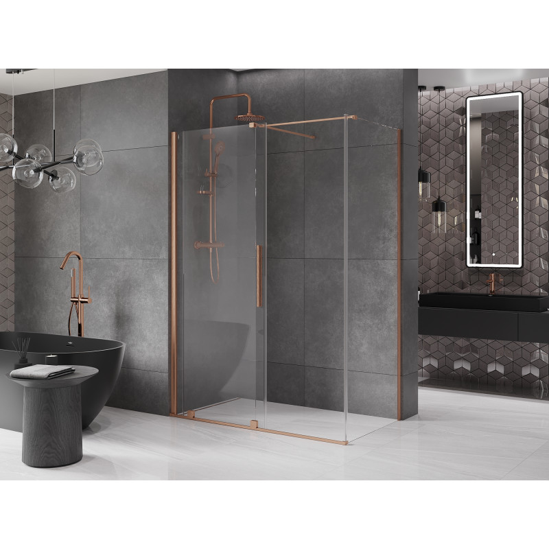 Mexen Velar cabine de douche coulissante 140 x 85 cm, transparent, cuivre brossé - 871-140-085-01-65