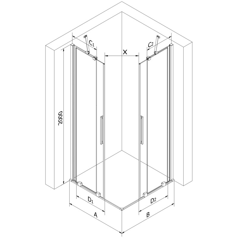 Mexen Velar Duo cabine de douche coulissante 80 x 80 cm, transparente, or brossé - 871-080-080-02-55