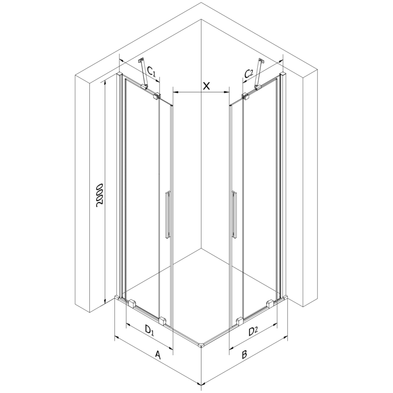Mexen Velar Duo cabine de douche coulissante 80 x 80 cm, transparent, gris canon brossé - 871-080-080-02-66