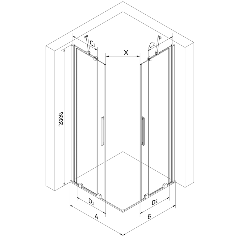 Mexen Velar Duo cabine de douche coulissante 80 x 80 cm, transparente, noire - 871-080-080-02-70