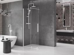 Mexen Velar paroi de douche coulissante Walk-in 75 x 200 cm, transparent 8 mm, blanc - 871-075-000-03-20