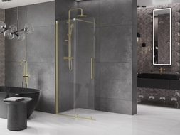 Mexen Velar paroi de douche coulissante Walk-in 100 x 200 cm, transparent 8 mm, or brossé - 871-100-000-03-55