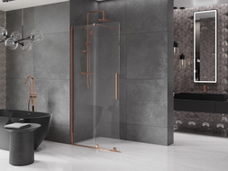 Mexen Velar Panneau de douche coulissant Walk-in 70 x 200 cm, transparent 8 mm, or rose - 871-070-000-03-60