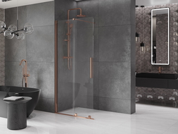 Mexen Velar cloison de douche coulissante Walk-in 75 x 200 cm, transparent 8 mm, or rose - 871-075-000-03-60