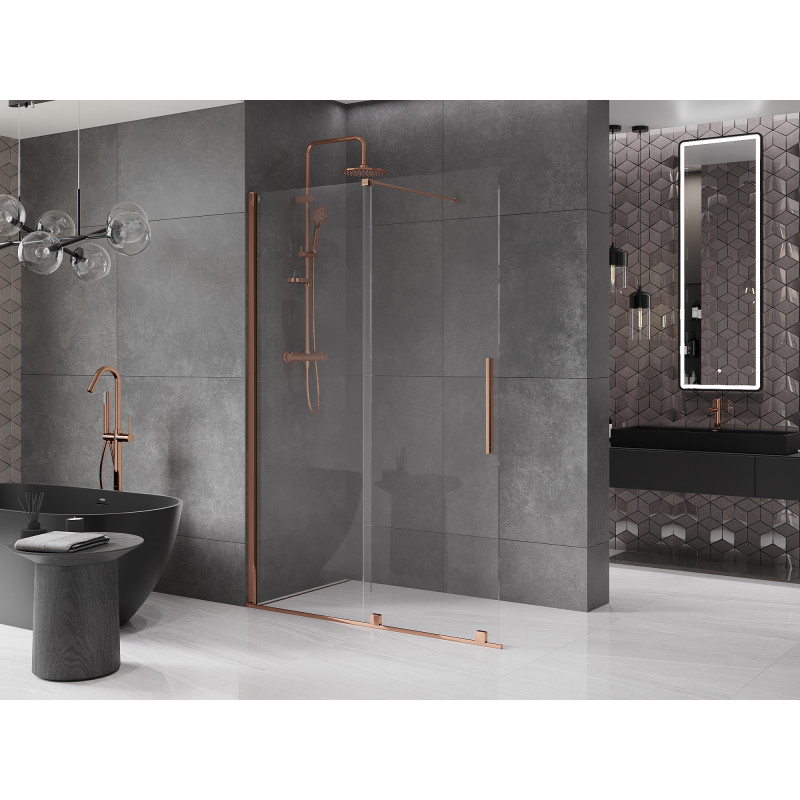 Mexen Velar paroi de douche walk-in coulissante 130 x 200 cm, transparent 8 mm, or rose - 871-130-000-03-60
