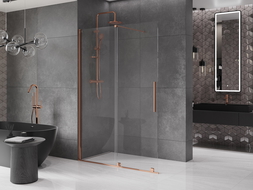 Mexen Velar paroi de douche rétractable Walk-in 140 x 200 cm, transparent 8 mm, or rose - 871-140-000-03-60