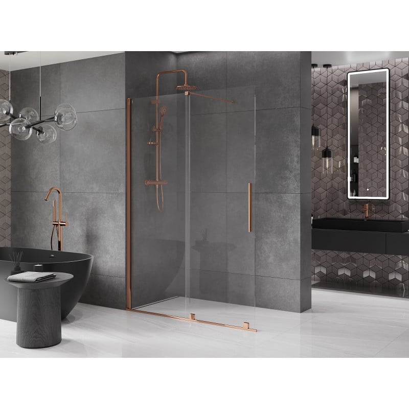 Mexen Velar paroi de douche coulissante Walk-in 160 x 200 cm, transparent 8 mm, or rose - 871-160-000-03-60