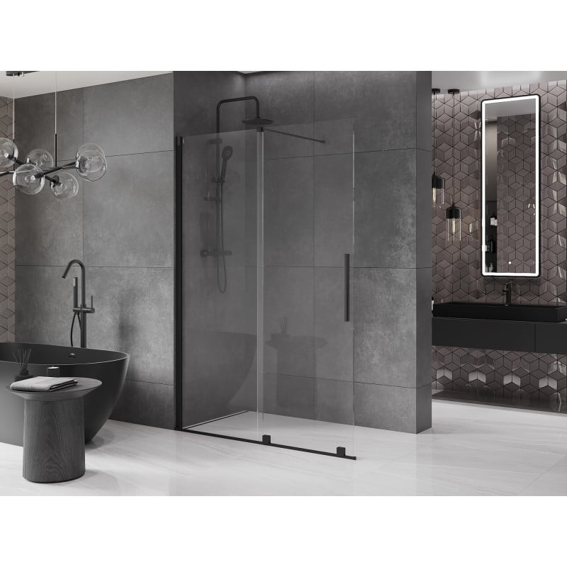 Mexen Velar paroi de douche coulissante Walk-in 140 x 200 cm, transparent 8 mm, noir - 871-140-000-03-70