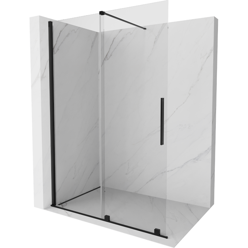 Paroi de douche coulissante Mexen Velar Walk-in 150 x 200 cm, transparent 8 mm, noire - 871-150-000-03-70