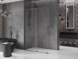 Mexen Velar paroi de douche coulissante Walk-in 140 x 200 cm, verre transparent 8 mm, gris armé brossé - 871-140-000-03-66
