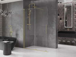 Mexen Velar paroi de douche pliable Walk-in 130 x 200 cm, verre transparent 8 mm, finition dorée brossée - 871-130-000-03-55