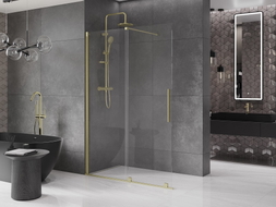 Mexen Velar paroi de douche coulissante Walk-in 150 x 200 cm, transparente 8 mm, or brossé - 871-150-000-03-55