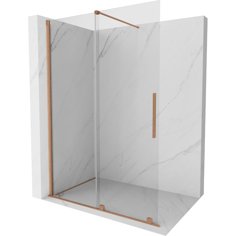 Mexen Velar paroi de douche rétractable Walk-in 140 x 200 cm, verre transparent 8 mm, laiton brossé - 871-140-000-03-65