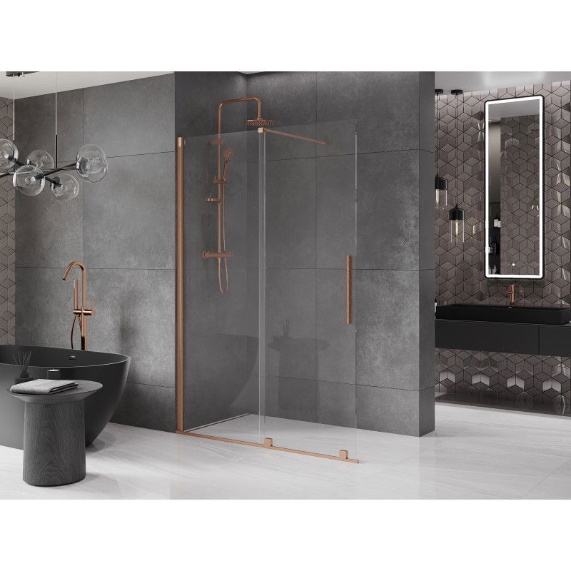 Mexen Velar paroi de douche coulissante Walk-in 160 x 200 cm, transparent 8 mm, cuivre brossé - 871-160-000-03-65