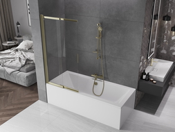 Mexen Fox paroi de baignoire 2 volets coulissante 85 x 150 cm, transparent, doré - 891-085-002-50-00