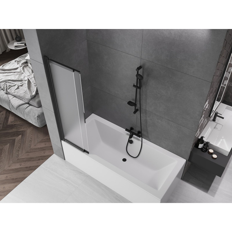 Mexen Fox paroi de baignoire coulissante à 2 volets 85 x 150 cm, givré, noir - 891-085-002-70-30