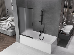 Paroi de douche Mexen Fox 2 volets coulissants 85 x 150 cm, givrée, noire - 891-085-002-70-30